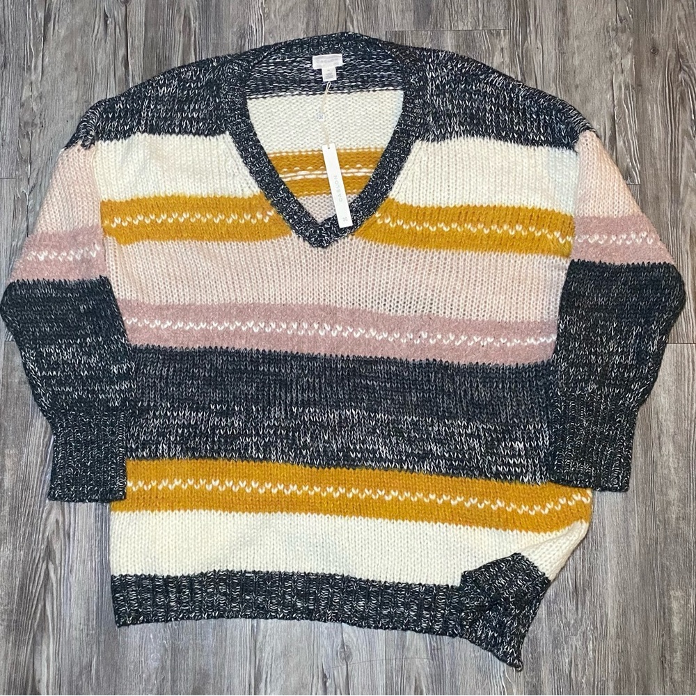 Caslon V-Neck Multi-Striped Knit Sweater Women’s Size 3X NWOT Multi-Colored